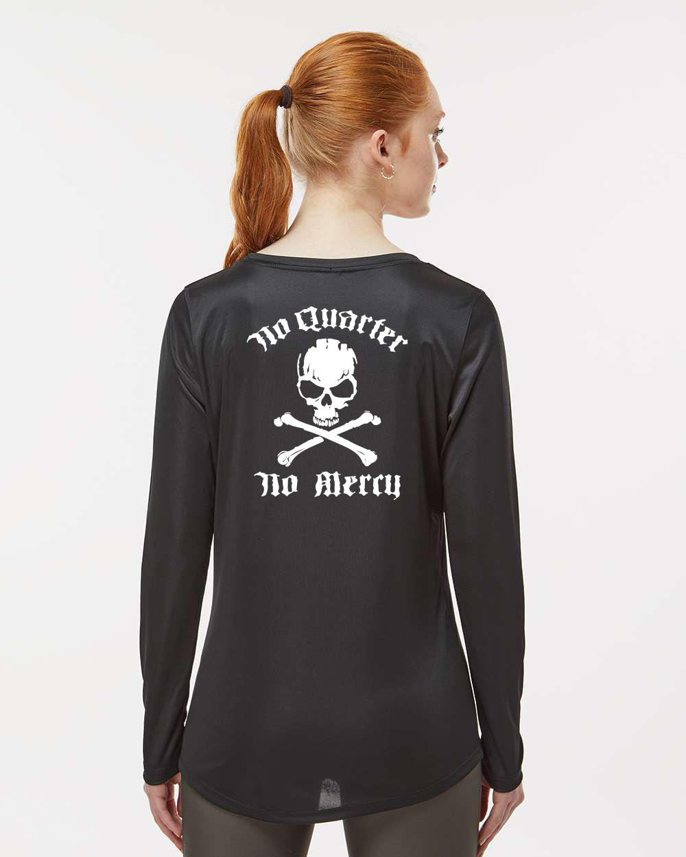 no_quarter_no_mercey_ladies_dryfit_long_sleeve_back_model
