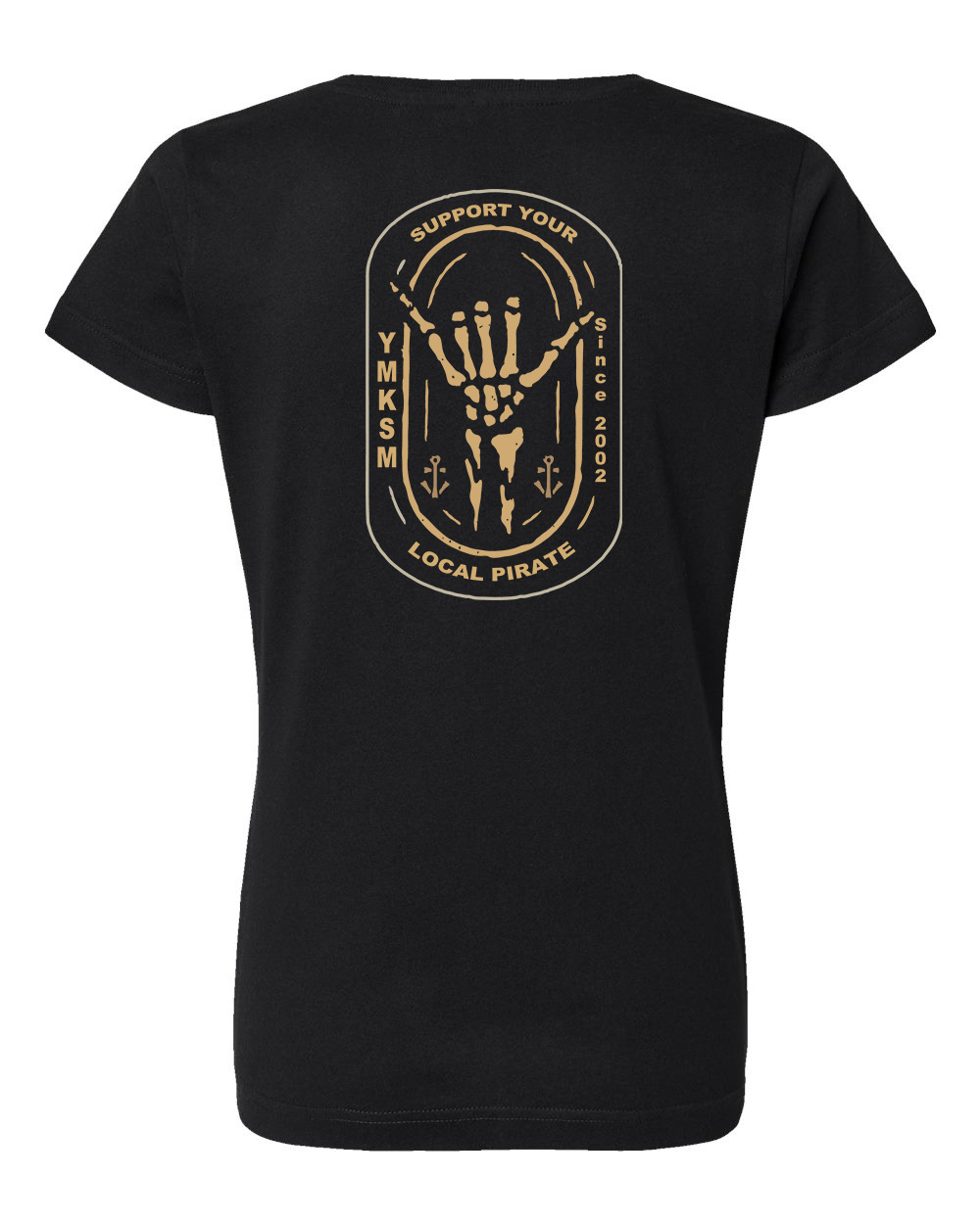 support_your_local_pirate_LAT_3507_ladies_short_sleeve_black_v-neck_tee_shirt_back_base