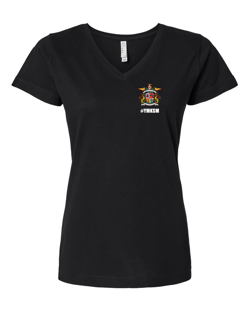 support_your_local_pirate_LAT_3507_ladies_short_sleeve_black_v-neck_tee_shirt_front_base