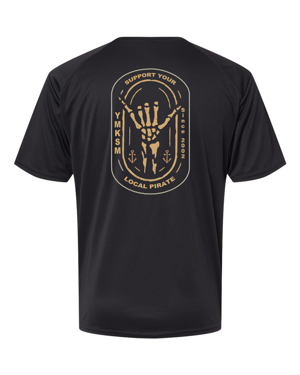 support_your_local_pirate_PARAGON_200_mens_short_sleeve_dryfit_black_tee_shirt_back_base